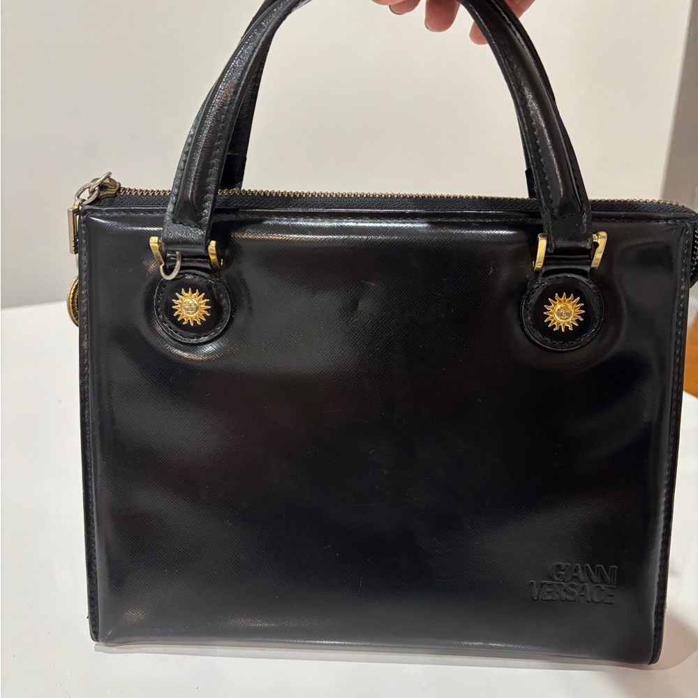 Vintage Gianni Versace Medusa Top Handle Satchel Black Gold Hardware 1990s Italy - Picture 2 of 12